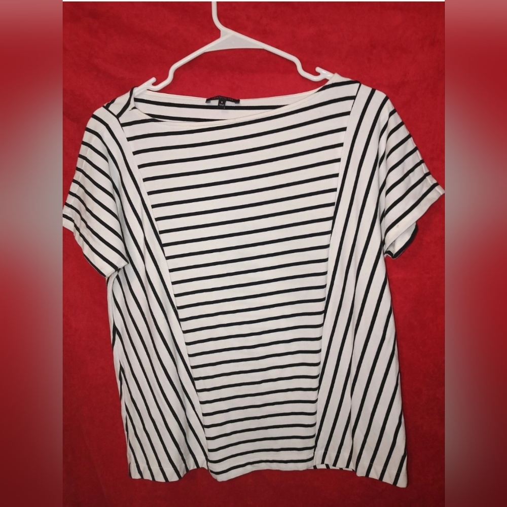 Lafayette 148 Black And White  Short Sleeve Ladies Top Size S